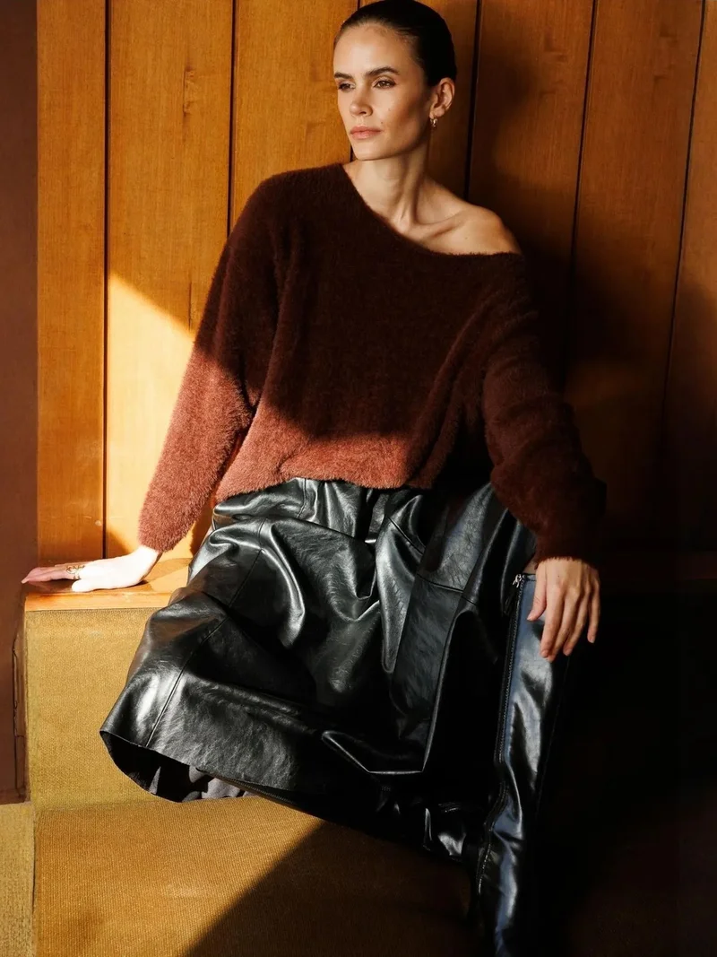 ميكسراي MIXRAY Asymmetrical Collar Knit Sweater